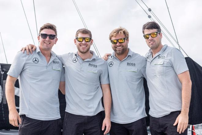 Alex and the Middle Sea Race crew. L-R Will Jackson, Jack Trigger & Nin O'Leary © Alex Thomson Racing